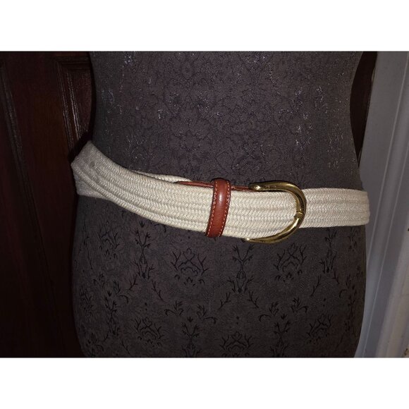 Talbots Canvas & Leather Trim Belt  With Brass Buckle - Picture 1 of 6